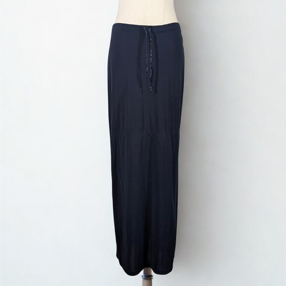 Vintage 90s Semi Sheer Navy Maxi Skirt NY&CO Drawstring Minimalist Y2K Grunge - Picture 1 of 6